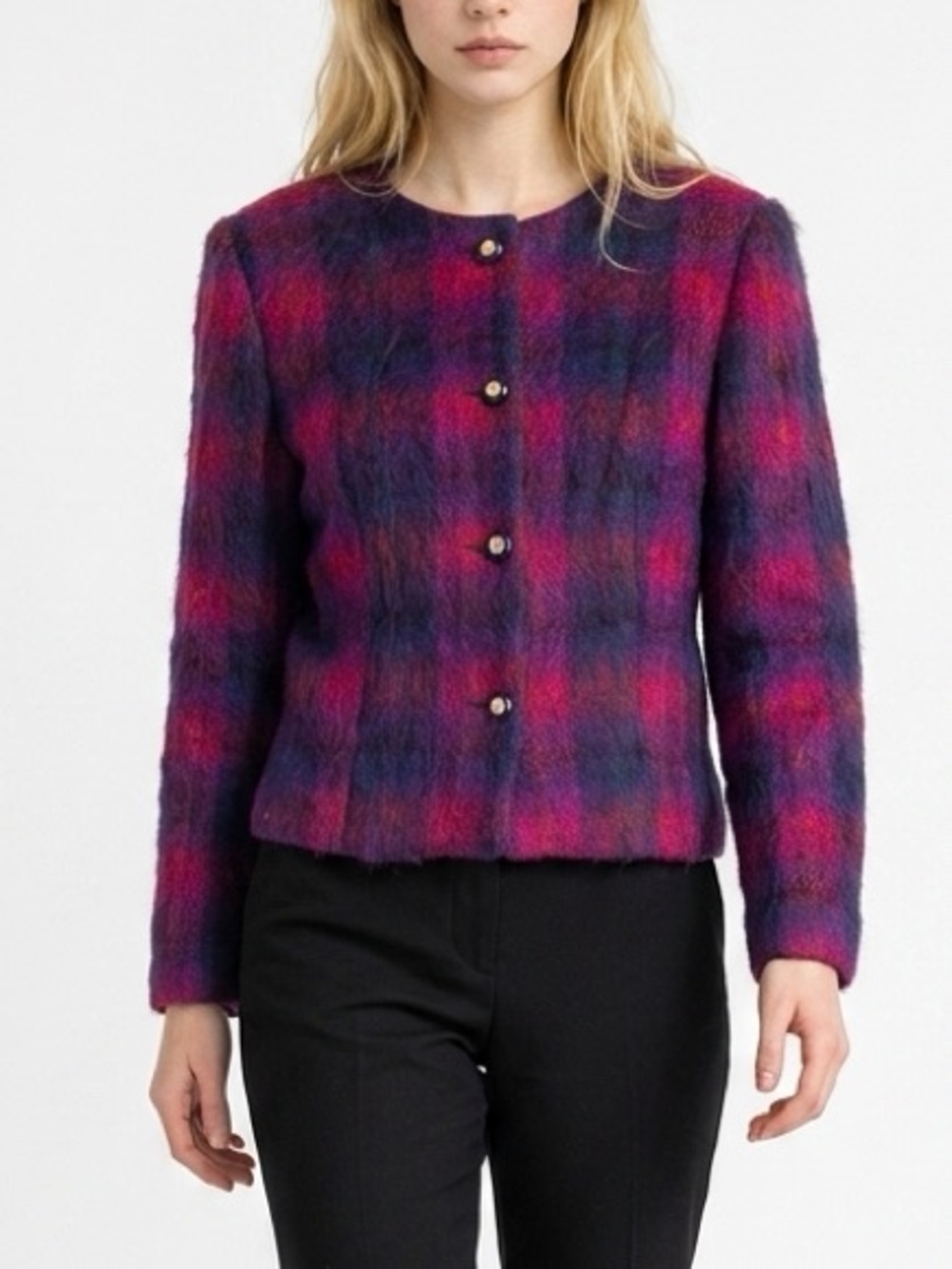 Vintage Harris Wallace‎ Women's Plaid Mohair Jacket Size 4 Purple